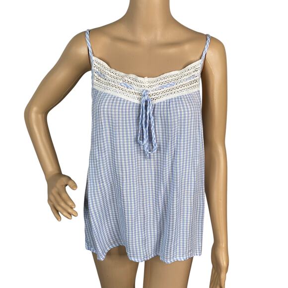 Japna Lounge NWT Blue White Gingham Check Robe + Cami Set Women's M - Picture 2 of 14